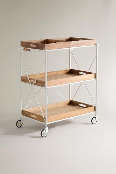 Faltbarer Servierwagen aus Metall und Holz - Hellbeige von Zara
