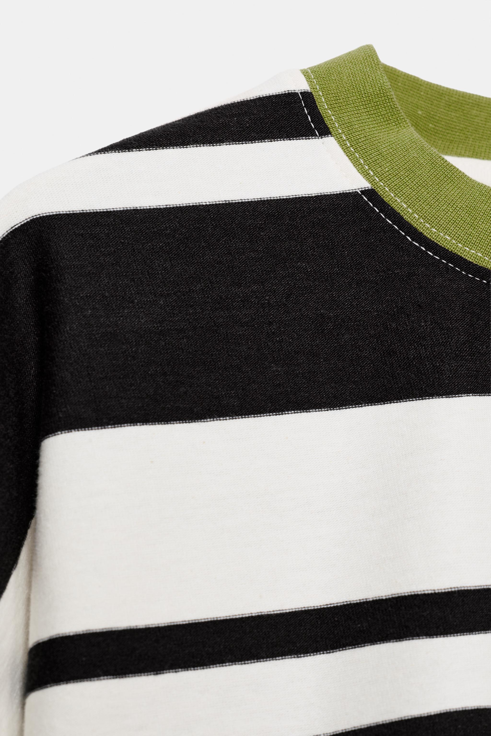 Zara KONTRAST YAKALI ÇİZGİLİ T-SHIRT görsel 8