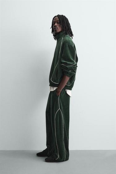 PANTALON EN VELOURS AVEC LISERÉS - Vert de Zara - Image 3