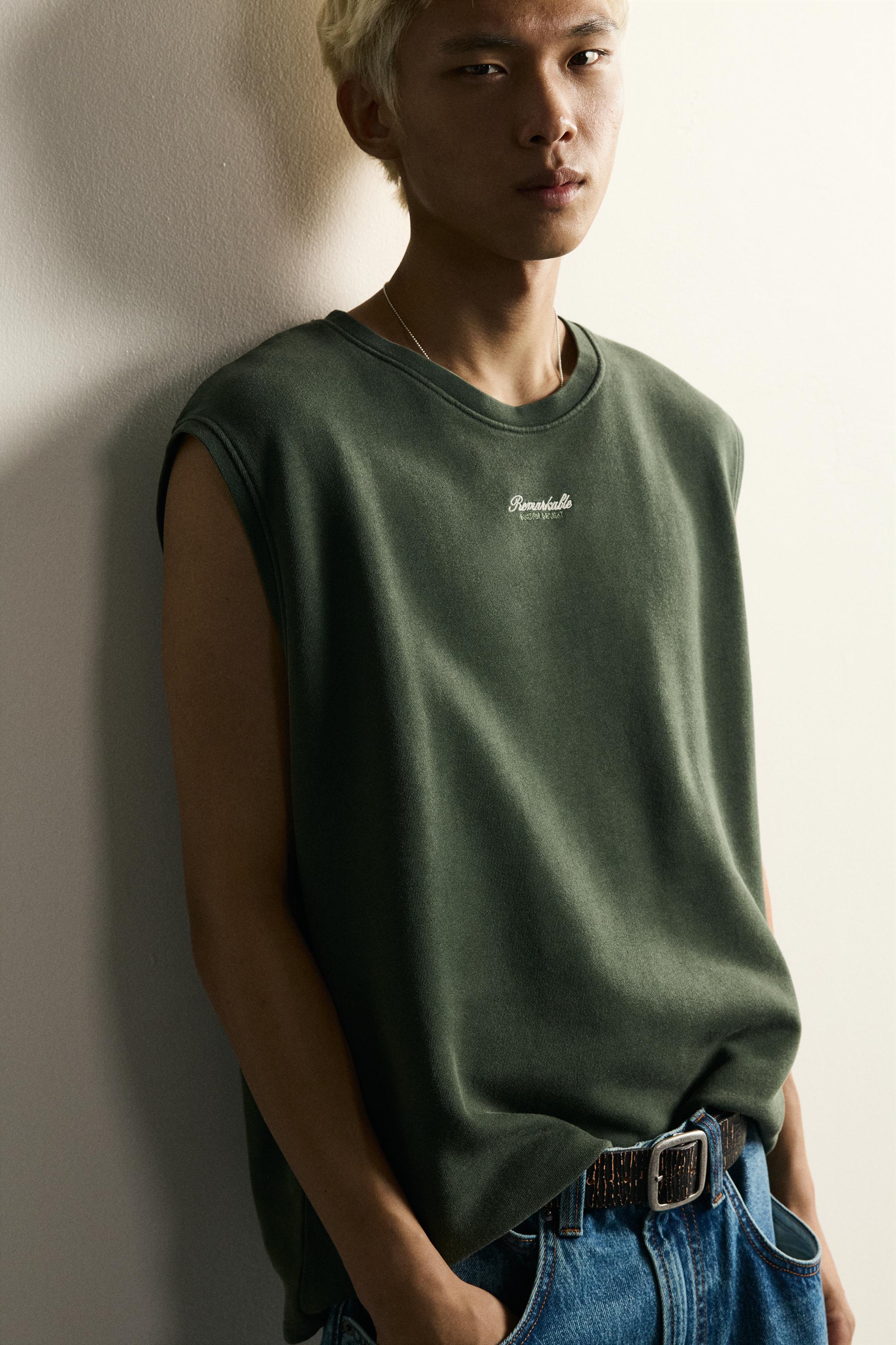 RELAXED FIT EMBROIDERED TEXT TANK SWEATSHIRT