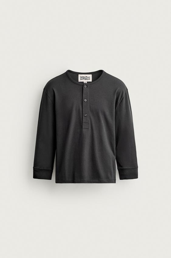CROPPED FIT HENLEY T-SHIRT - Black by Zara - Image 0
