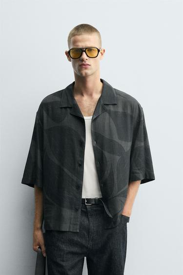 VISCOSE/LINEN SHIRT - Dark grey by Zara