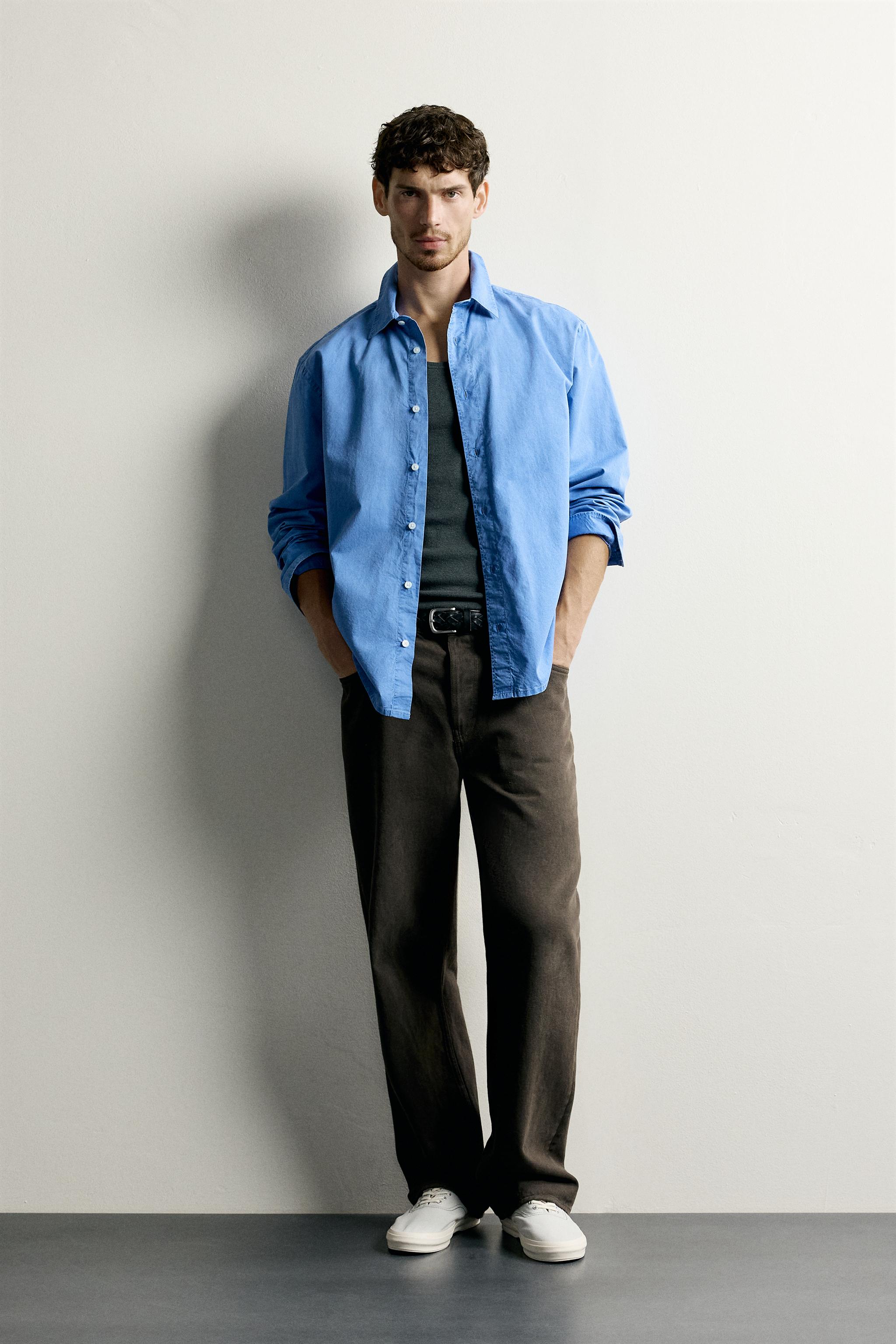 WASHED RELAXED-FIT SHIRT — Faded blue