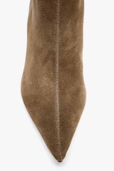 SPLIT SUEDE STILETTO HEEL BOOTS - Taupe Grey by Zara - Image 6