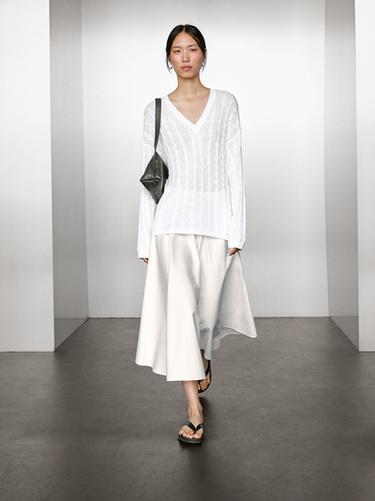 Jersey punto trenzado calado con algodón - Blanco de Zara