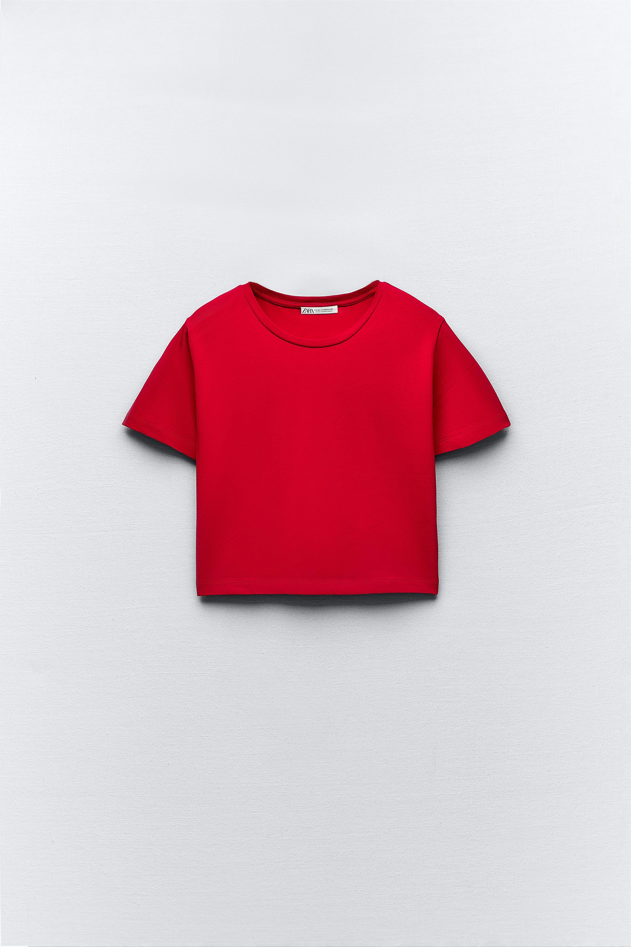 クロップド ストレッチ Ｔシャツ - ピンクベージュ | ZARA Japan