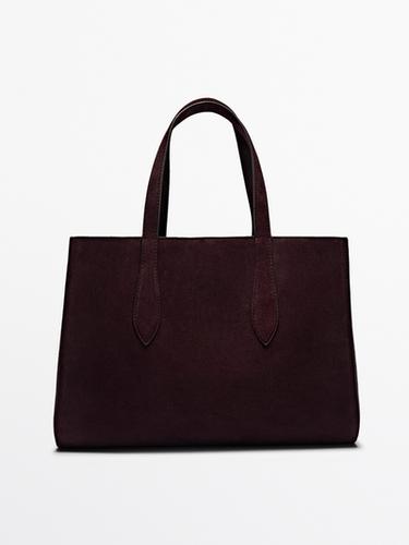 Sac moyen format MD ICON en croûte de cuir - Aubergine de Zara