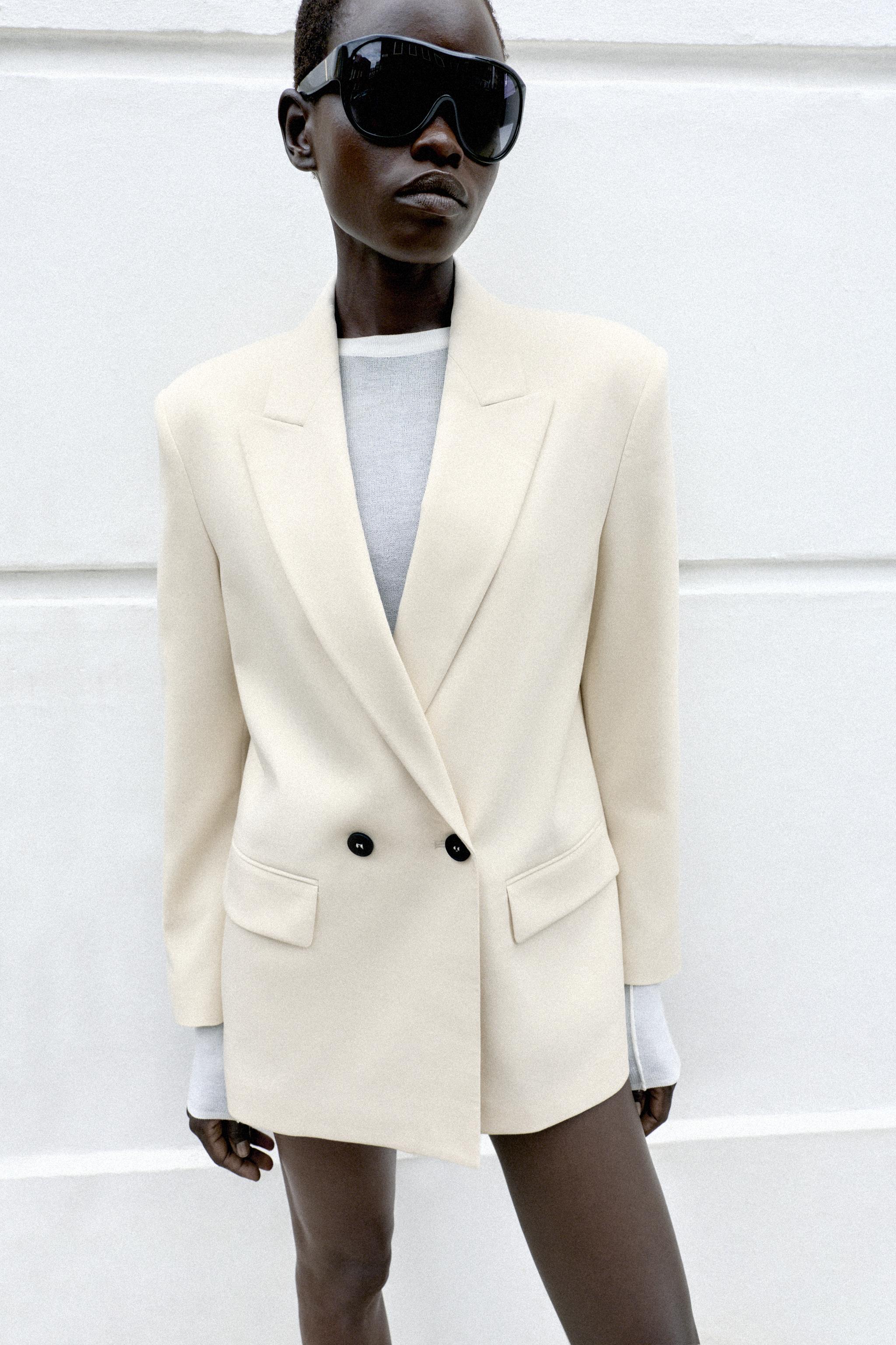 OVERSIZED DOUBLE-BREASTED BLAZER — Oyster-white