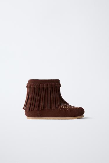 EMBROIDERED LEATHER BOOTS - Burgundy Red by Zara - Image 0