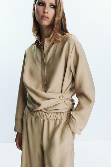 PANTALON LARGE TAILLE ÉLASTIQUE - Sable de Zara - Image 3