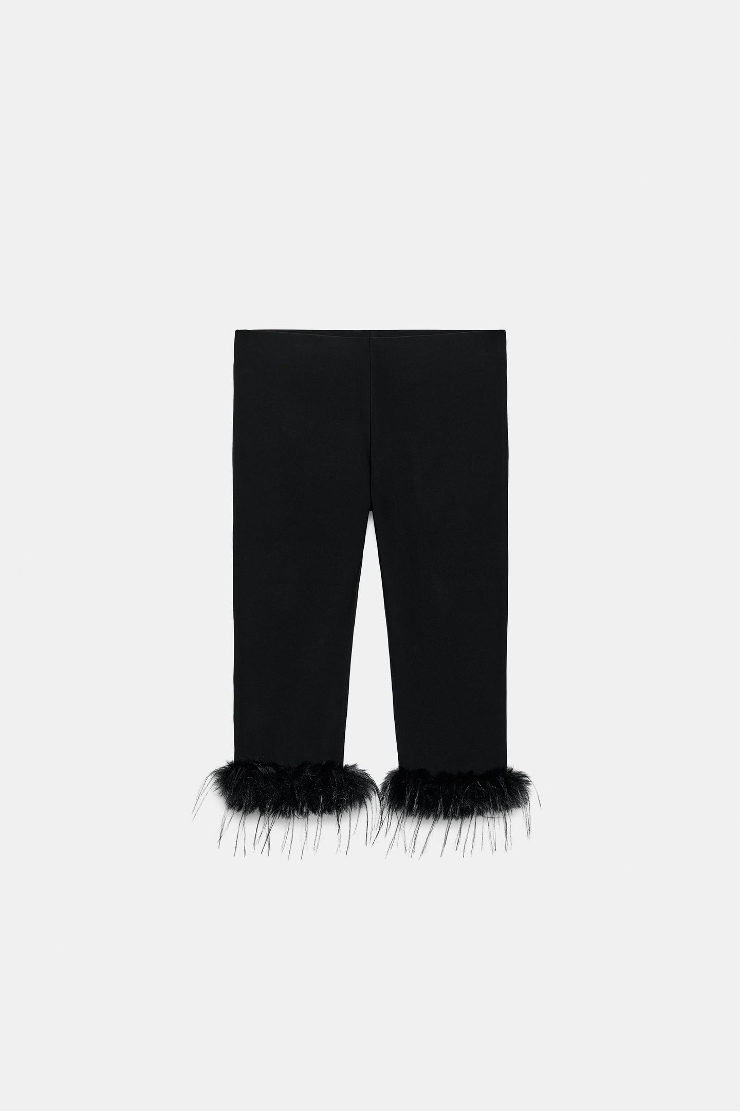 Женские брюки Zara Faux Fur Effect Combined Capri, цвет: Чёрный — фото 7
