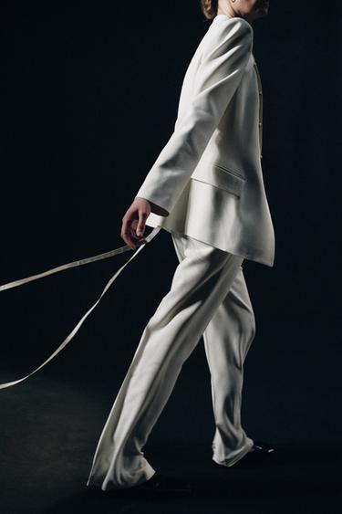 Zara ZW COLLECTION DOUBLE BREASTED BLAZER WITH SHOULDER PADS - Ecru