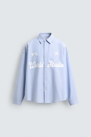 BOXY FIT PRINTED OXFORD SHIRT - Light blue by Zara