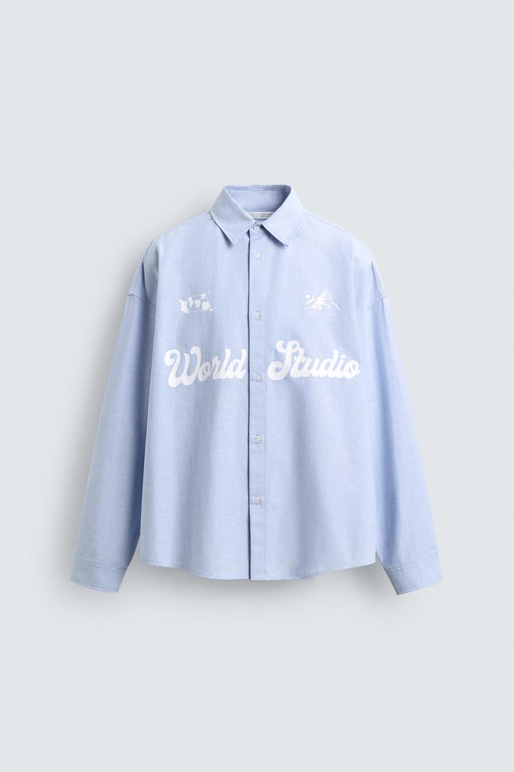 ZARA BOXY FIT PRINTED OXFORD SHIRT