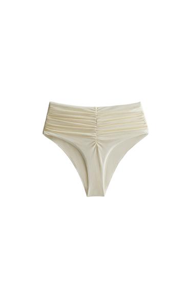 GATHERED BEACH BIKINI BOTTOMS - Ecru by Zara