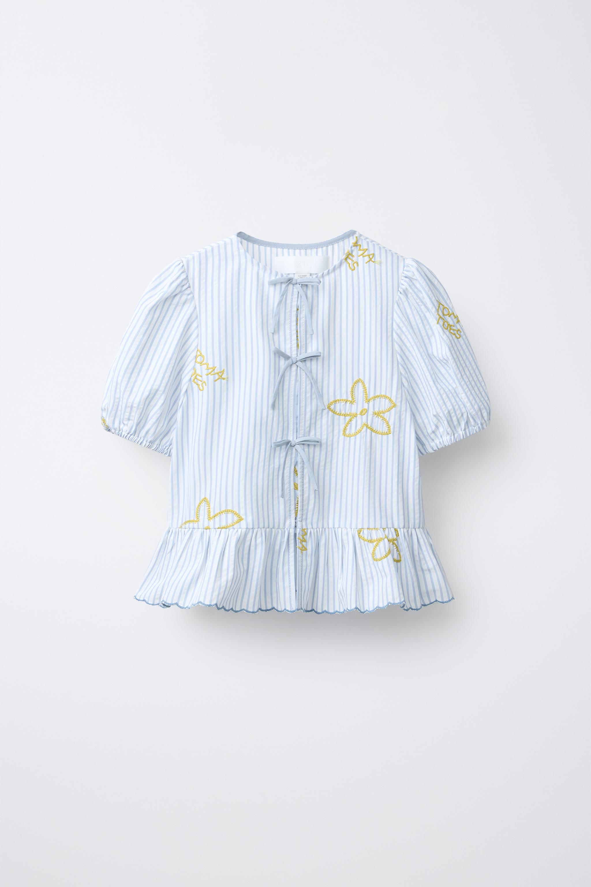 Veste Chemisier Zara BASIC Rayée Avec Broderie Colorée - Taille L - Occasion Très Bon état