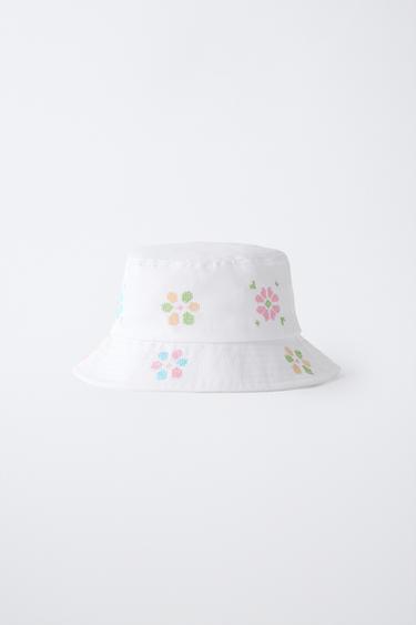 CROSS-STITCH EMBROIDERED BUCKET HAT - Ecru by Zara