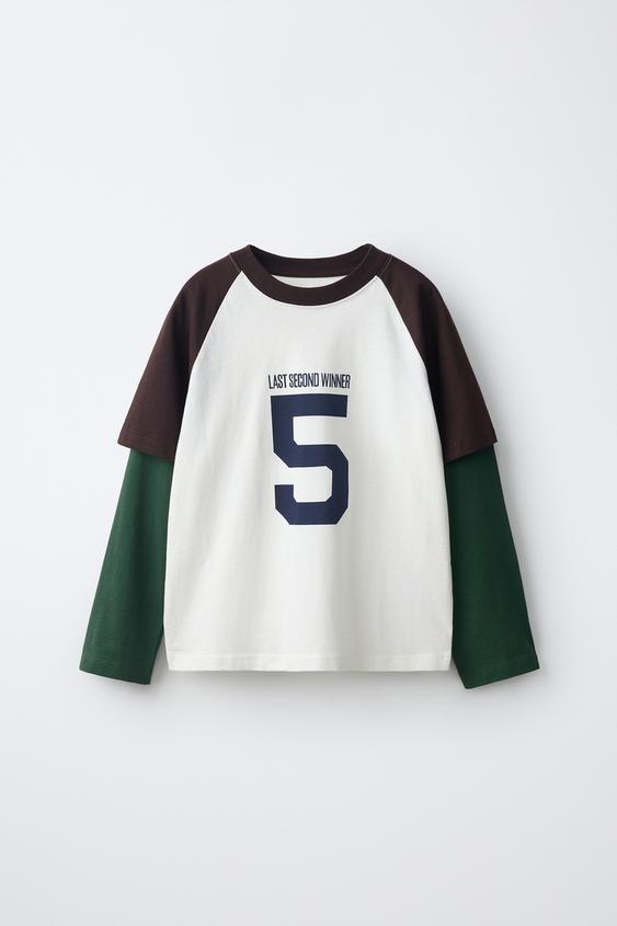 COLOUR BLOCK PRINTED DOUBLE SLEEVE T-SHIRT - White by Zara - Image 0