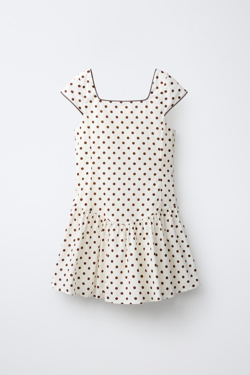 brown and white polka dot dress zara - - Ecru / - 8-9 Years (51,6 Inches) Polka dot print. america Valentine's Day Outfit Idea: Size:32 Oz.