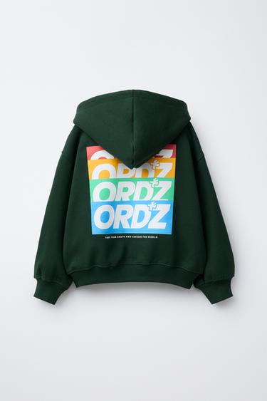 SWEAT ZIPPÉ À INSCRIPTION - Vert de Zara - Image 1
