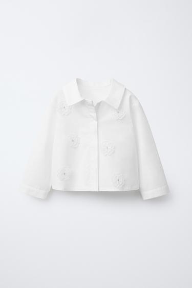 Zara FLORAL APPLIQUÉ SHIRT - White - Image 0