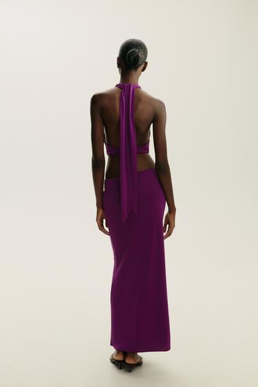 GATHERED HALTER LONG DRESS - Dark purple by Zara - Image 5