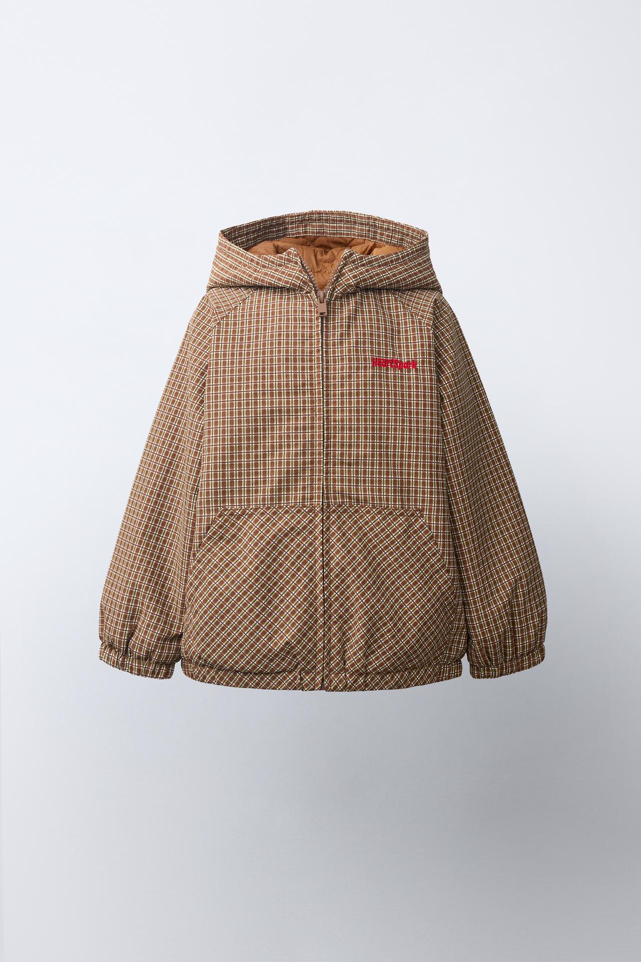 CHECK HOODED JACKET — Brown / Ecru