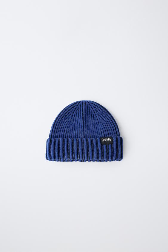 Детская шапка Zara Knit Beanie with Label, цвет: Голубоватый