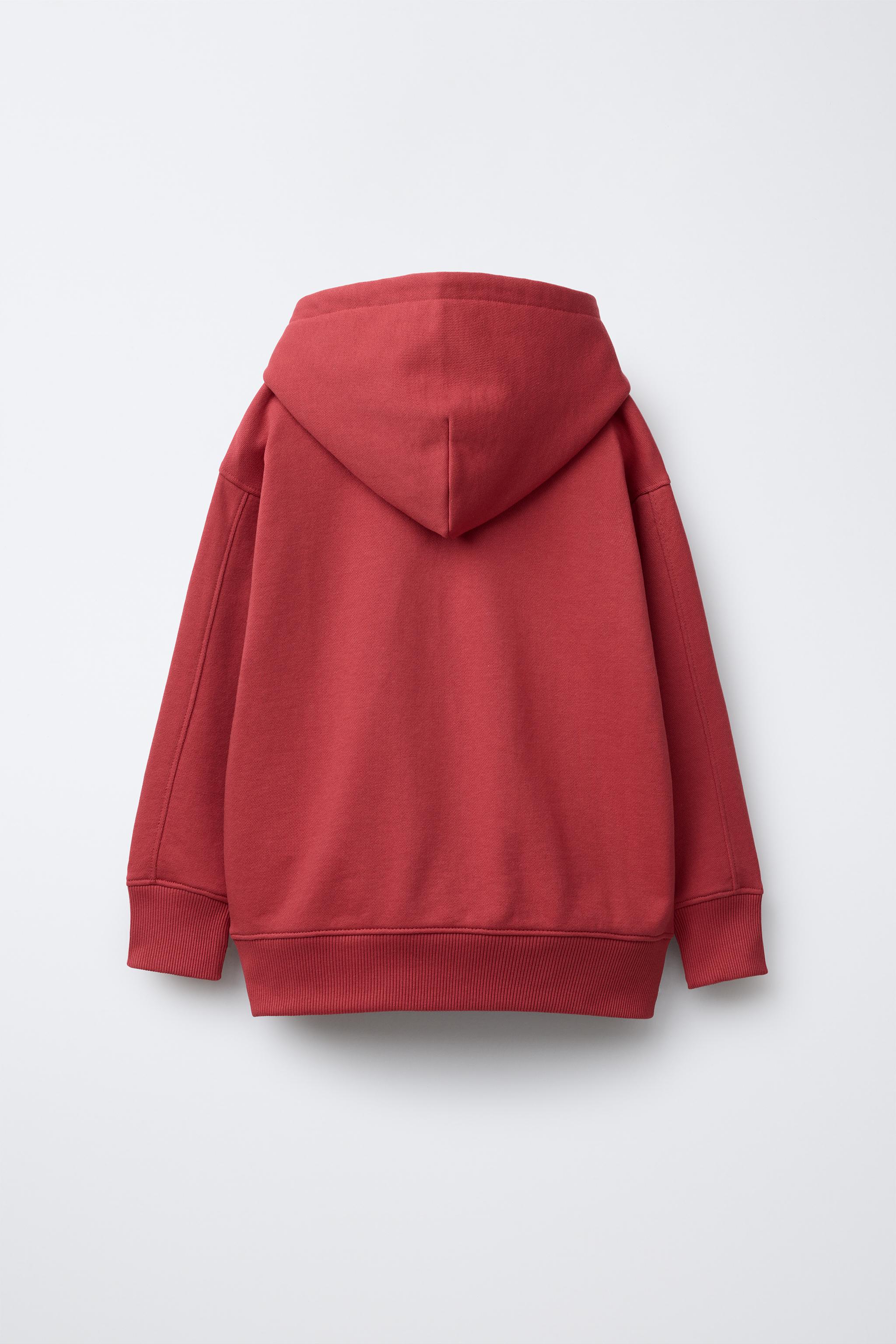 HOODIE WITH LABEL DETAIL - Red | ZARA Singapore HOODIE WITH LABEL DETAIL - Red | ZARA Singapore