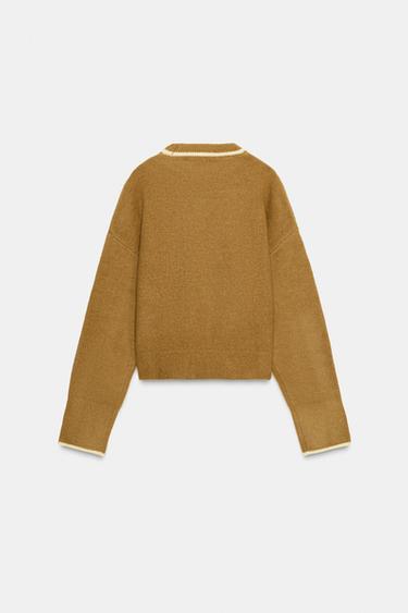 PULL EN MAILLE AVEC LISERÉS EN CONTRASTE - Moutarde de Zara - Image 5
