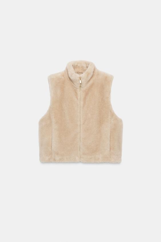 FAUX FUR GILET - Beige by Zara - Image 0