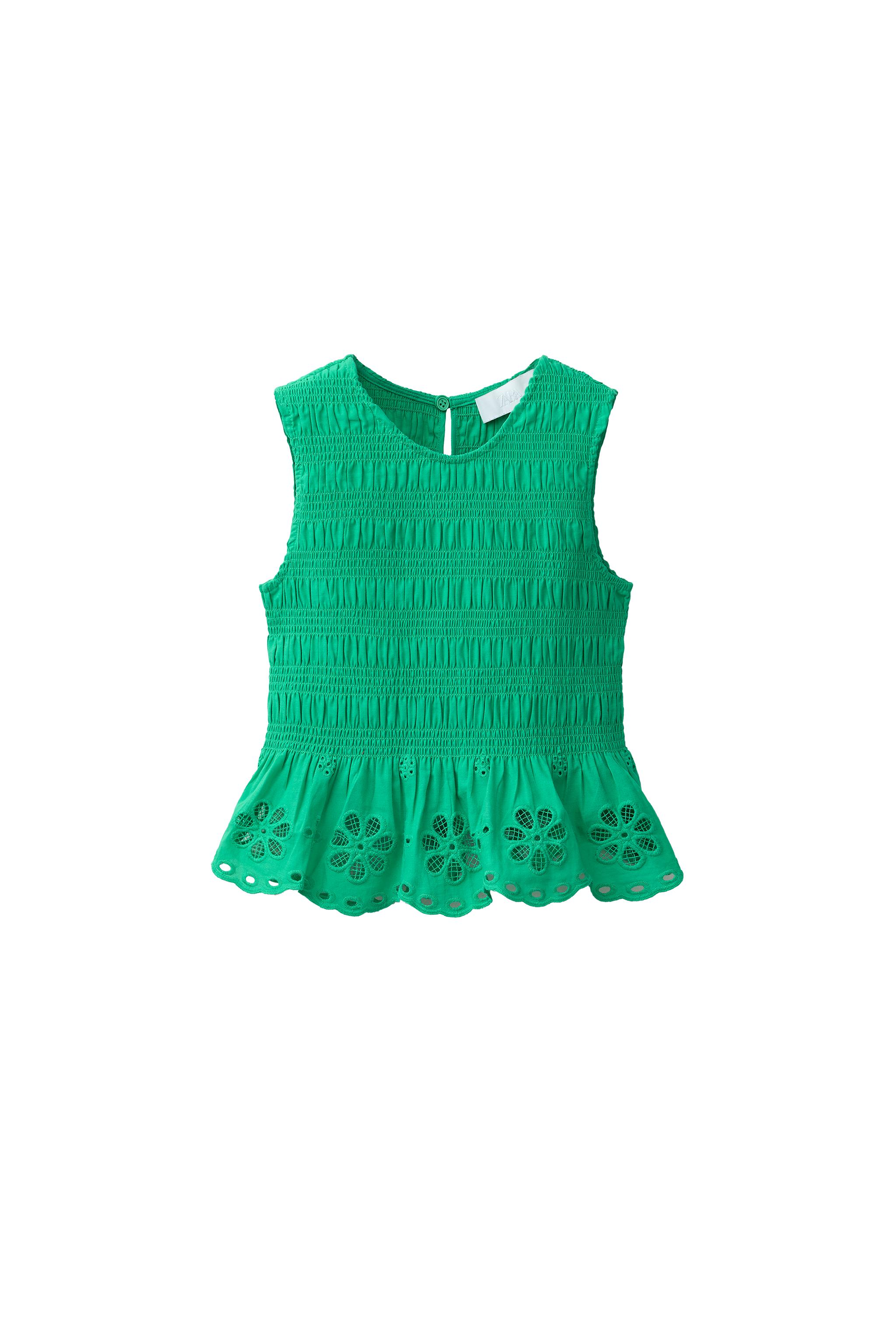 SCHIFFLY ELASTICIZED TOP - Green | ZARA Canada