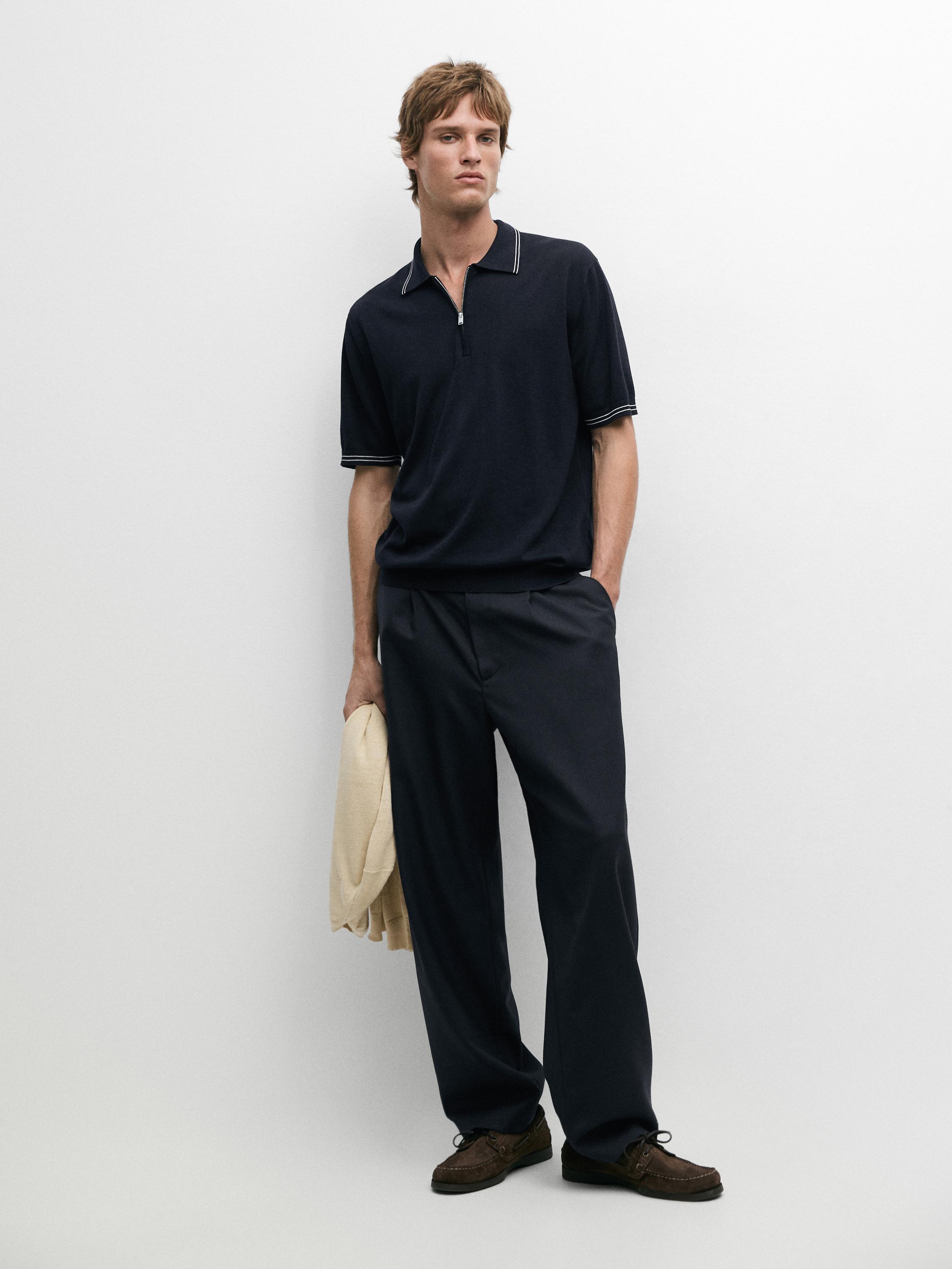 Pull polo en maille à détail de col