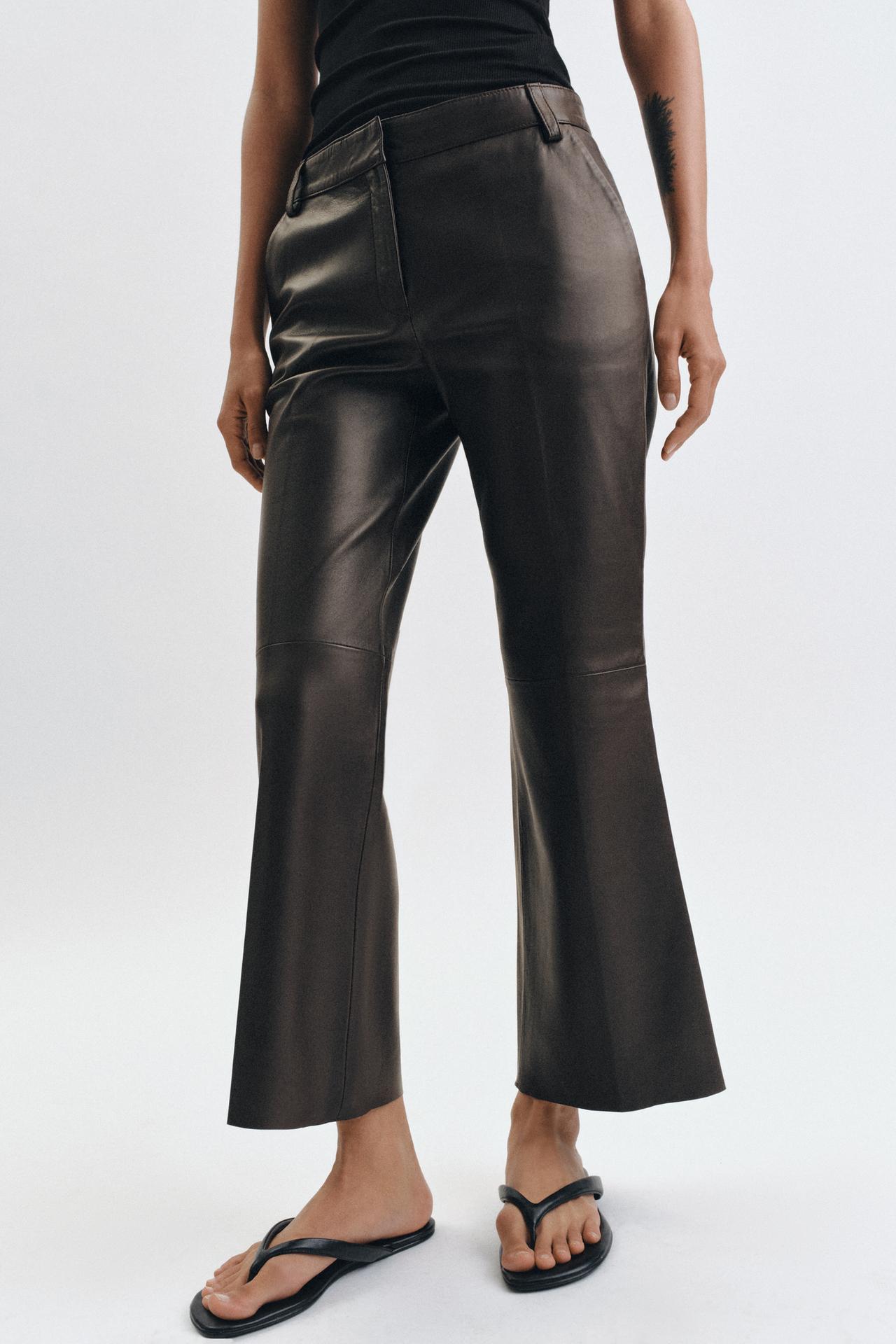 ZW COLLECTION LIMITED EDITION FLARE LEATHER PANTS — Brown