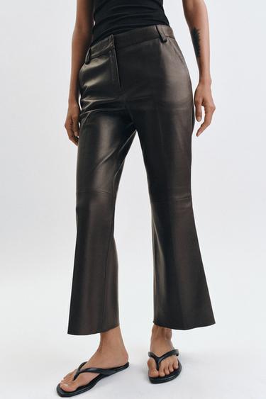 ZW COLLECTION LIMITED EDITION FLARE LEATHER TROUSERS - Brown by Zara - Image 1