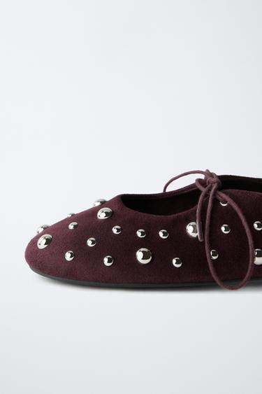 STUDDED BALLERINA - Aubergine Purple by Zara - Image 5