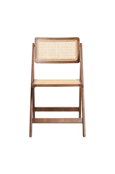 RATTAN AND WOOD FOLDING CHAIR - Brown by Zara