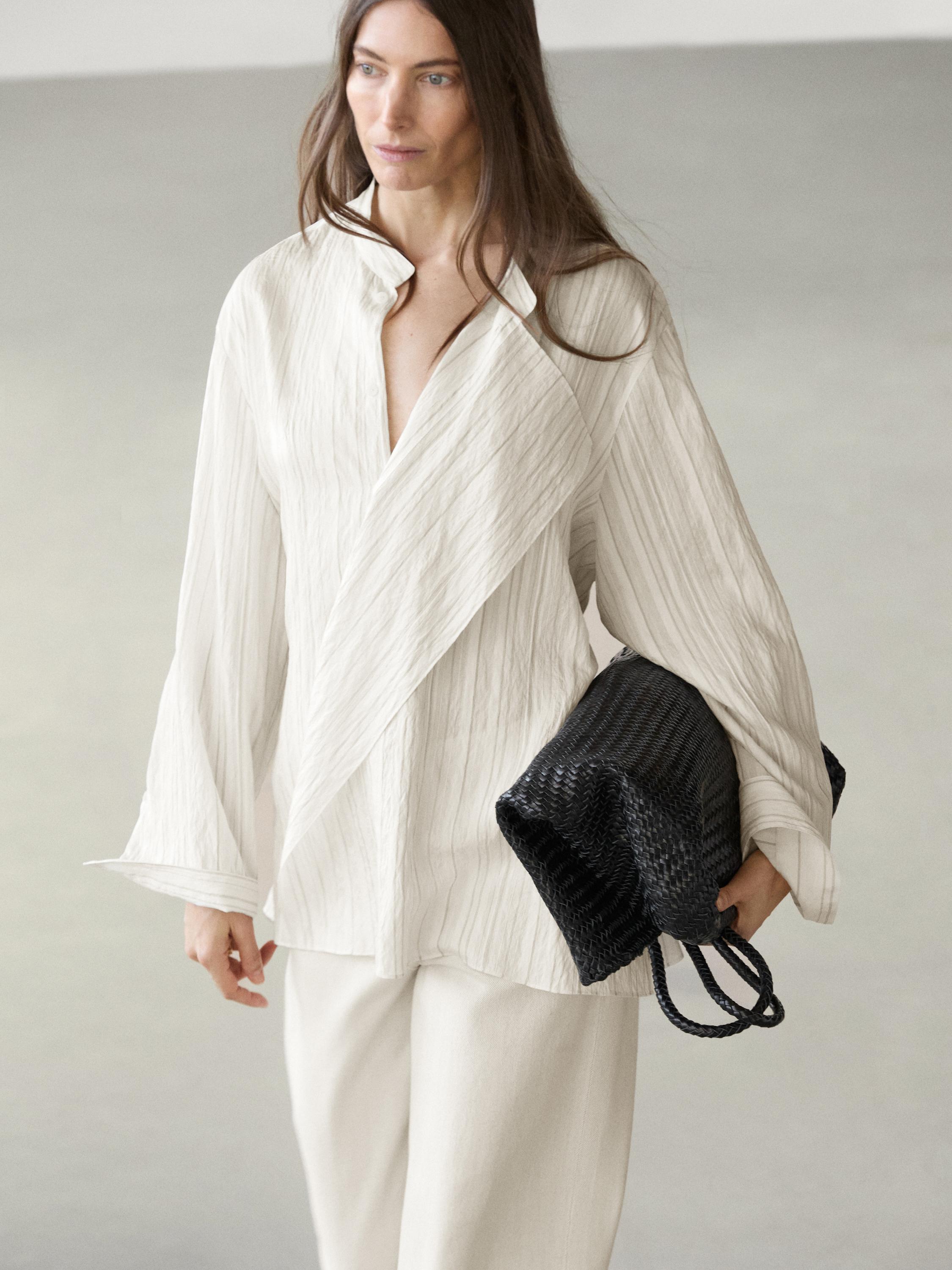 Striped flowing wrap shirt