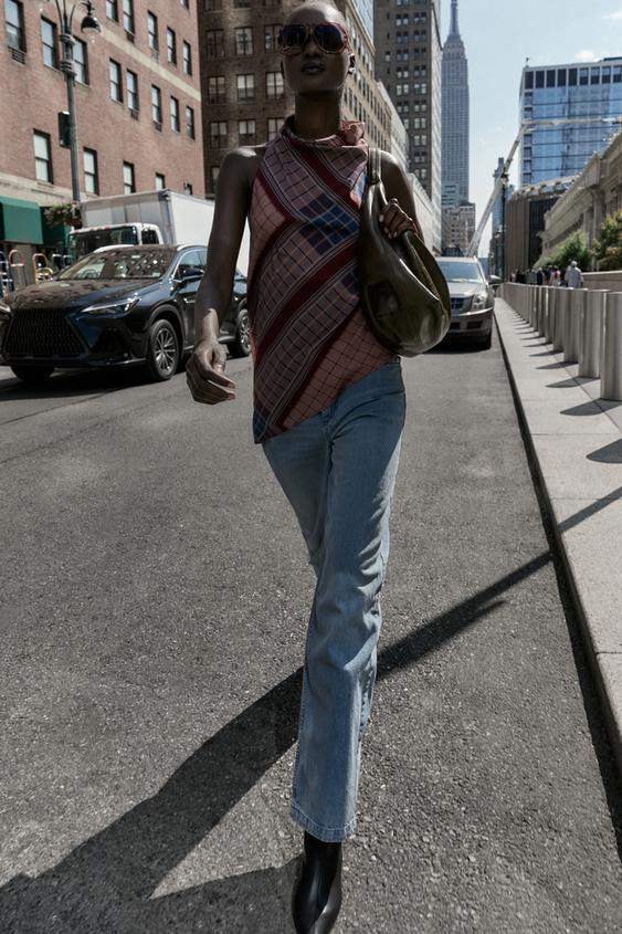 ASYMMETRIC PRINTED HALTER TOP