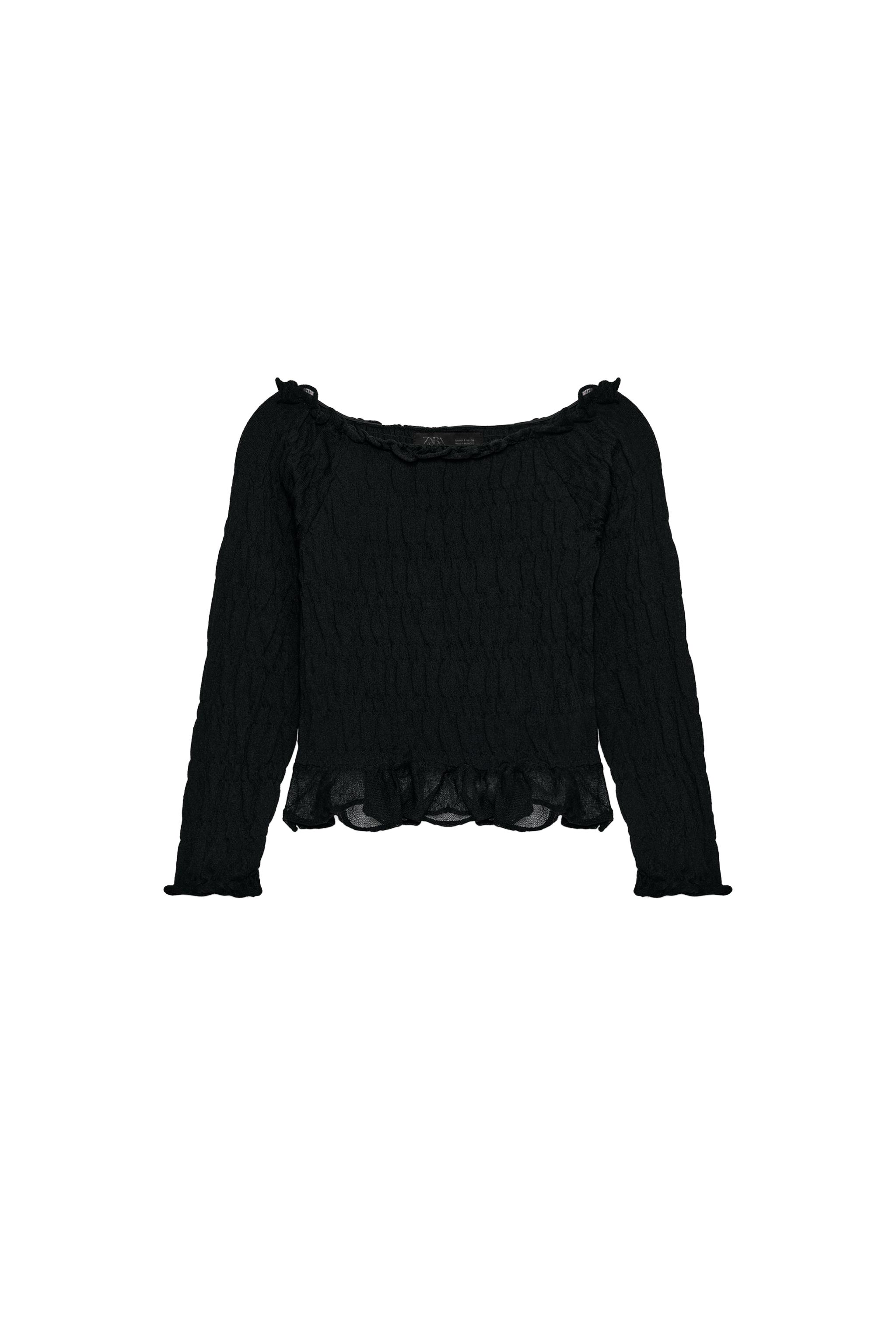 スモッキング加工ニットトップス - ブラック | ZARA Japan / 日本