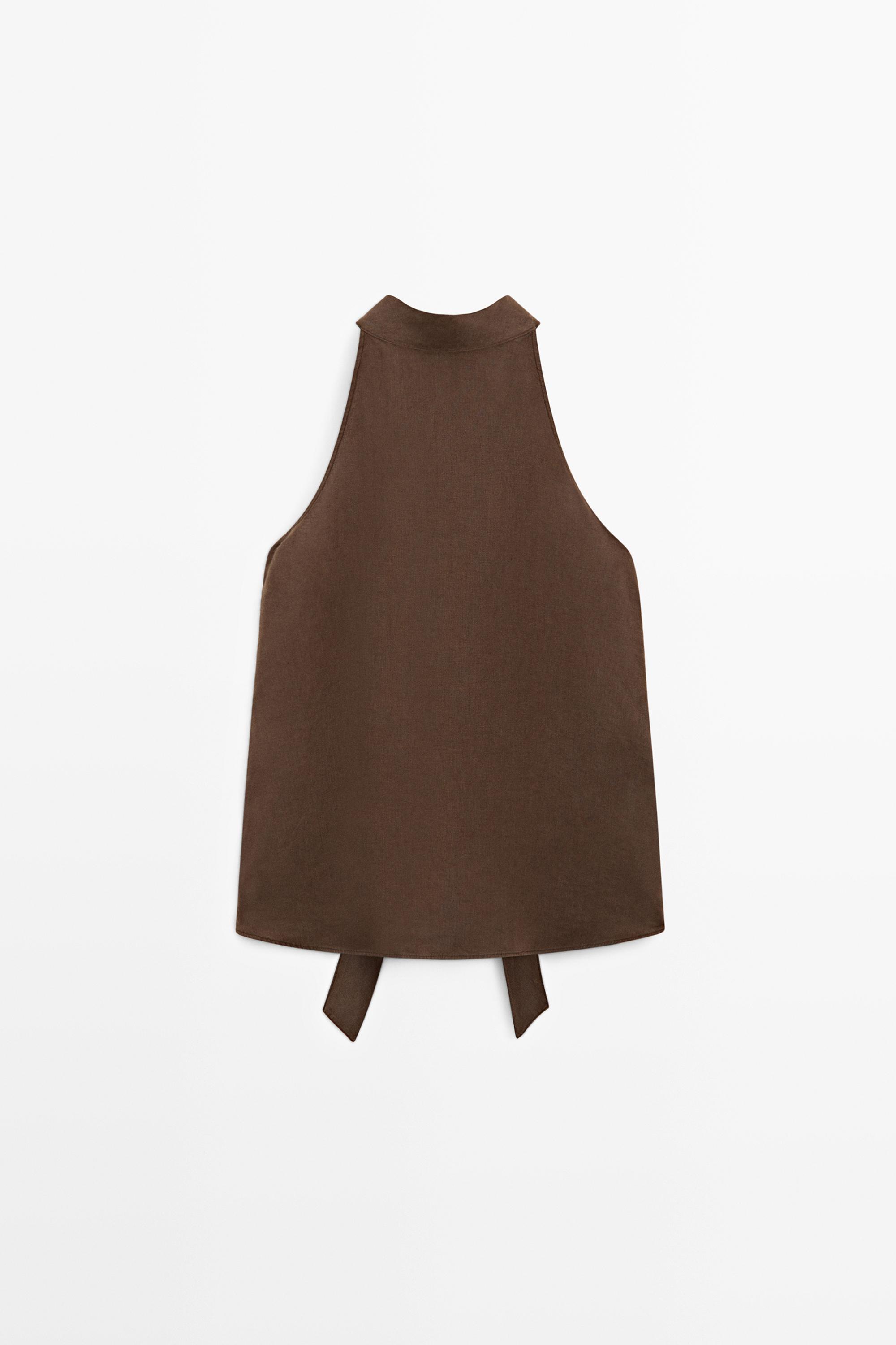 100% linen flowing halter top — Brown