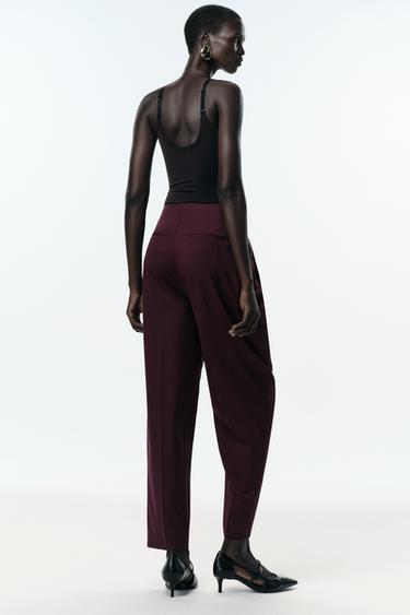 PAPER BAG TROUSERS WITH DARTS - Burgundy by Zara - Image 4