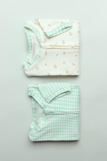 TWO-PACK OF GINGHAM CHECK AND FLOWER ALL-IN-ONE SLEEPSUITS - Zara-ს Ecru