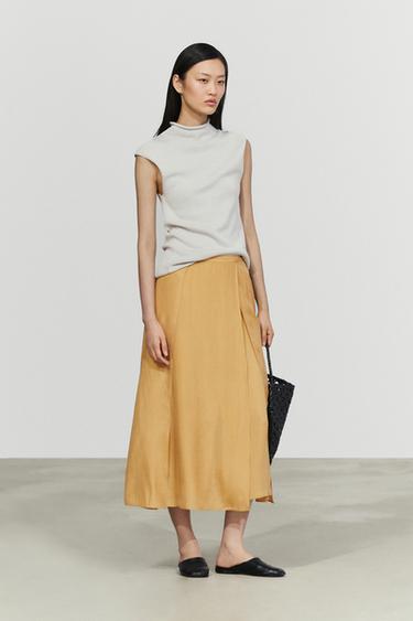 Zara 100% silk flowing midi skirt co-ord - Yellow
