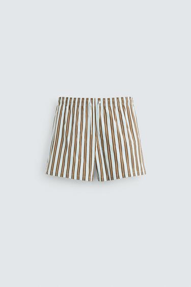 CALÇÕES DE BANHO MÉDIOS COM RISCAS - Azul-celeste da Zara
