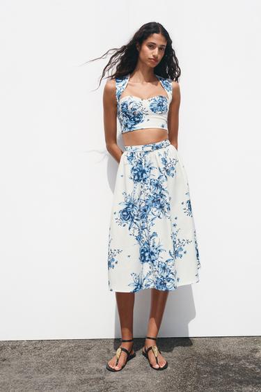 SAIA COMPRIDA ESTAMPADA - Azuis da Zara