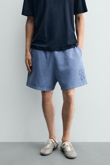 FADED TEXT PRINT SWEAT BERMUDA SHORTS - Sky blue by Zara