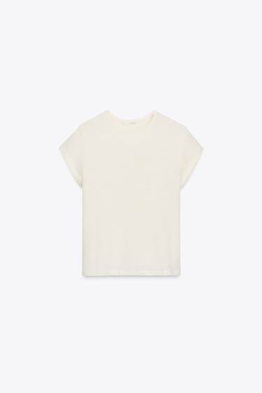 T-SHIRT IM RUSTIKALEN LOOK MIT KURZEN ÄRMELN - Cremefarben von Zara