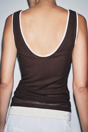 DOUBLE STRAP T-SHIRT - Brown by Zara - Image 2