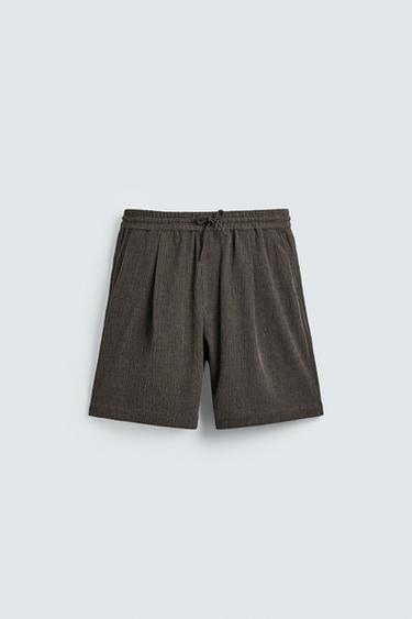 Zara 浮雕紋理休閒短褲 - 深棕色